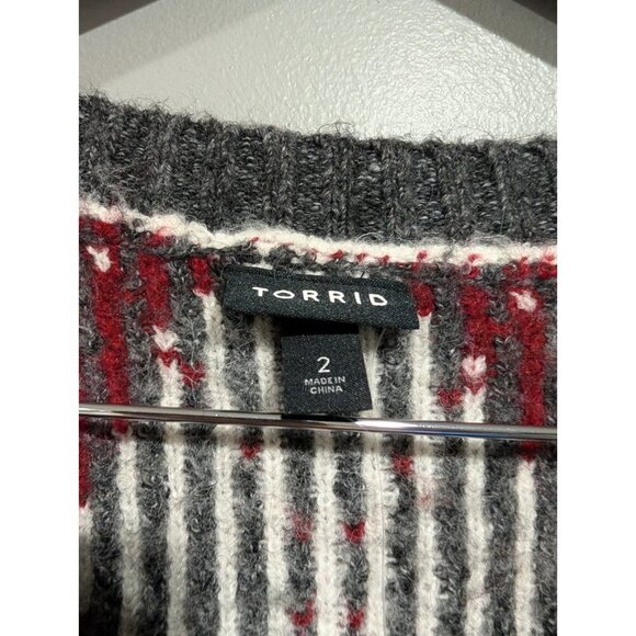 NWT Torrid Women's Gray Red Pullover Argyle Colorblock Sweater Super Soft Sz 2X - Picture 8 of 16